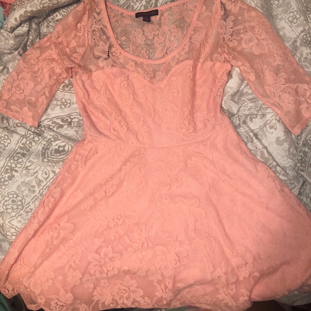 Pink Flower Print Lace Dress